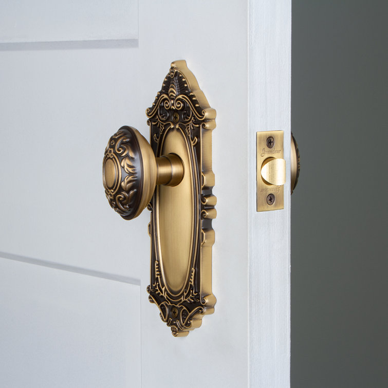 Grande Victorian Vintage Brass Privacy Door Knob with Arch Rosette