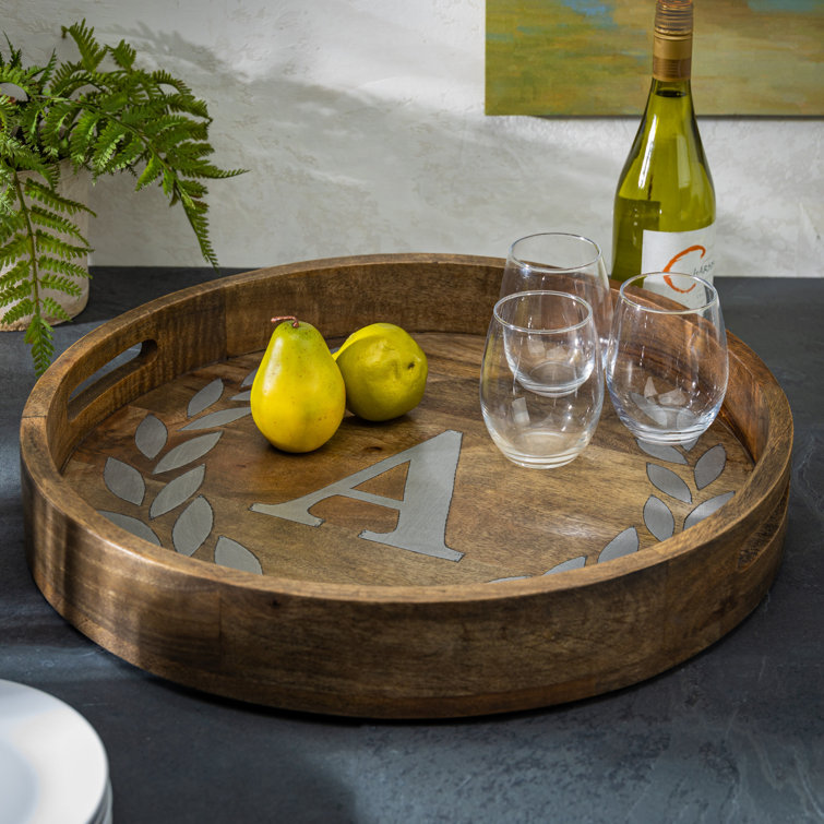 Heritage Collection 20" Round Mango Wood Tray with Monogram