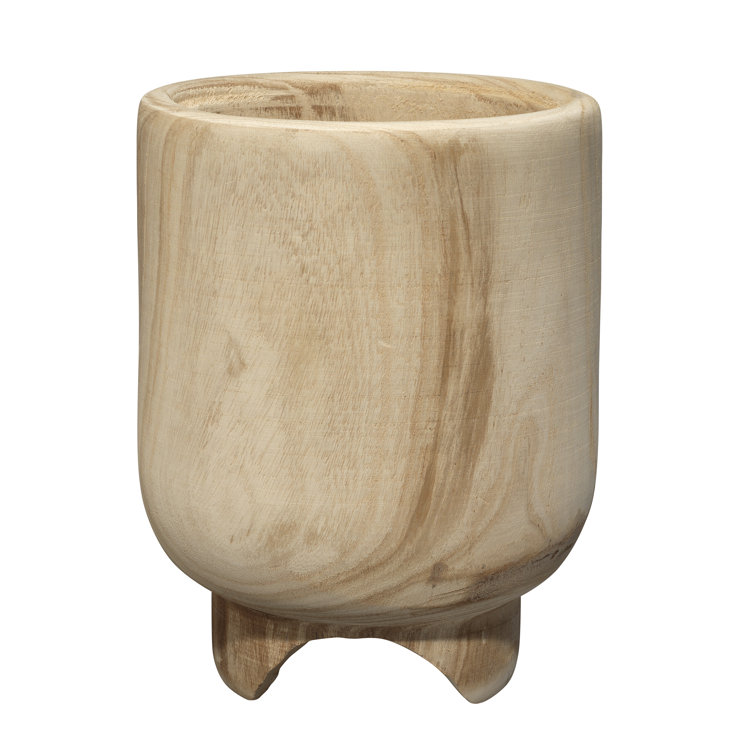 Hand-Carved Natural Wood Decorative Table Vase