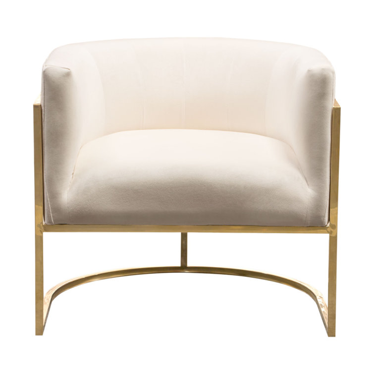 Elevated Barrel Cream Velvet & Polished Gold Metal Armchair