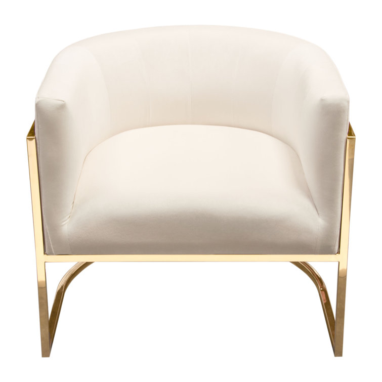 Elevated Barrel Cream Velvet & Polished Gold Metal Armchair