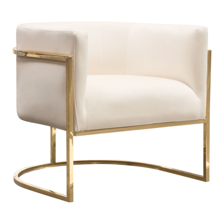 Elevated Barrel Cream Velvet & Polished Gold Metal Armchair
