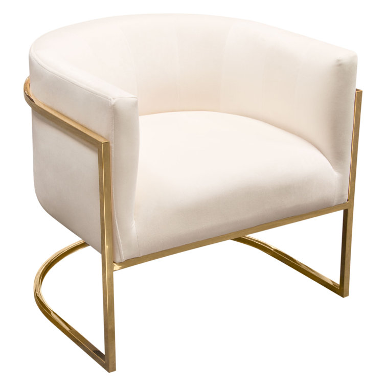 Elevated Barrel Cream Velvet & Polished Gold Metal Armchair