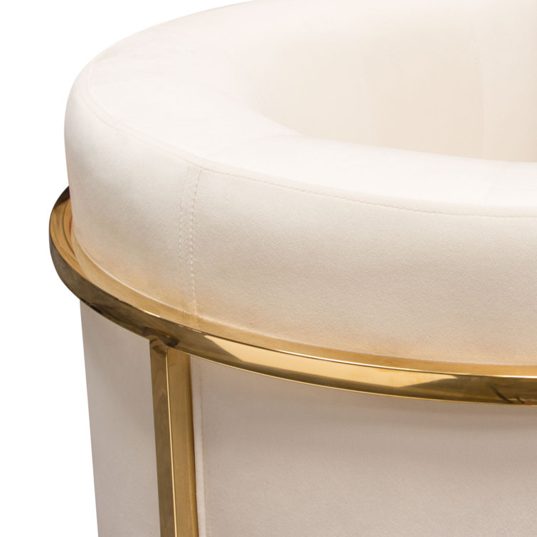 Elevated Barrel Cream Velvet & Polished Gold Metal Armchair
