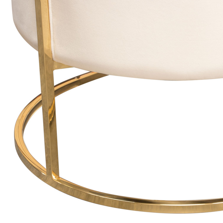 Elevated Barrel Cream Velvet & Polished Gold Metal Armchair
