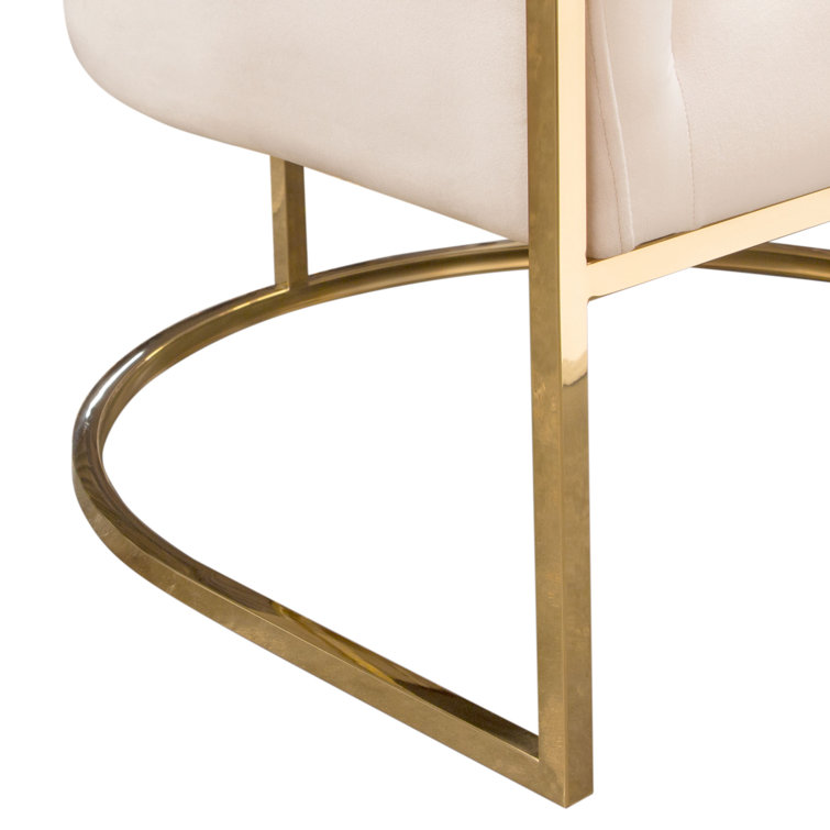 Elevated Barrel Cream Velvet & Polished Gold Metal Armchair