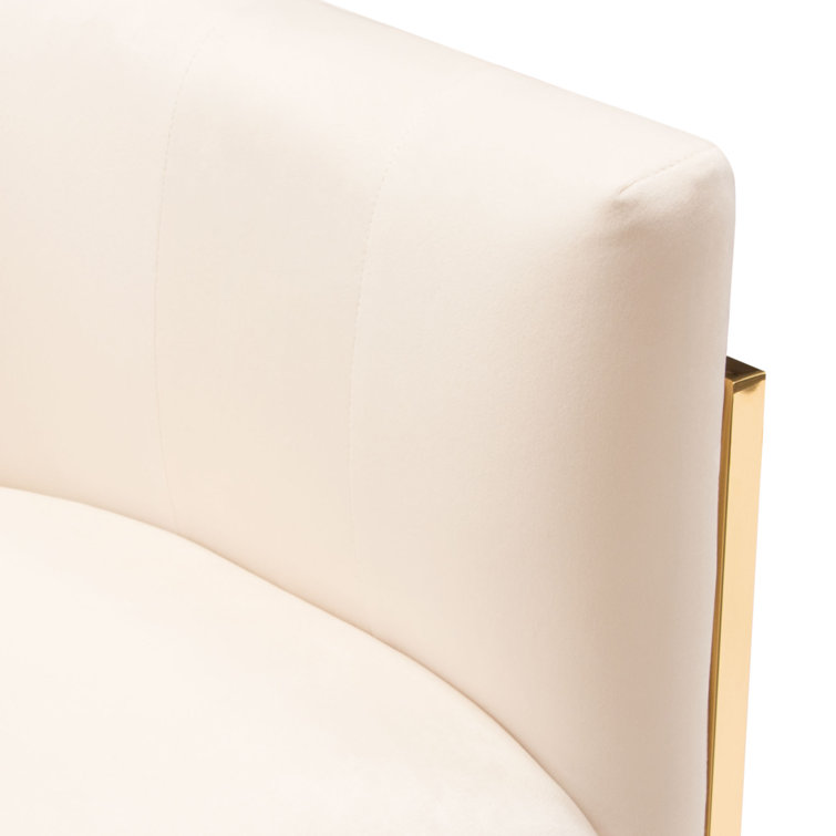 Elevated Barrel Cream Velvet & Polished Gold Metal Armchair