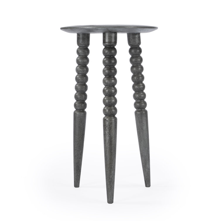 Espresso Bohemian Round Wood Accent Table with Carved Legs