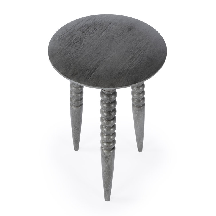 Espresso Bohemian Round Wood Accent Table with Carved Legs