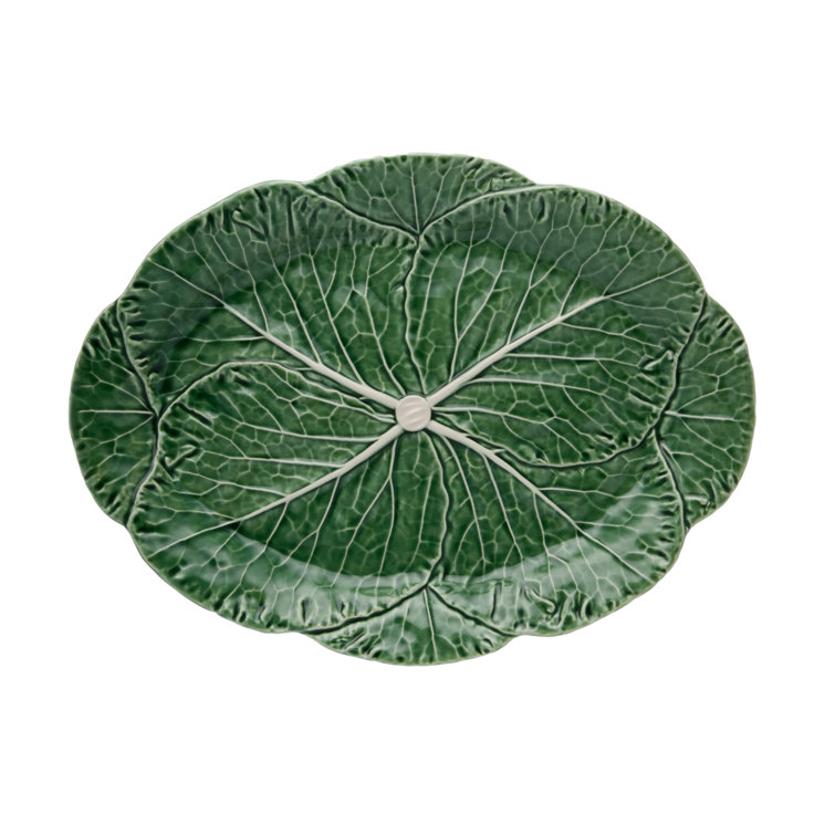 Green Ceramic Oval Cabbage Platter, 18"
