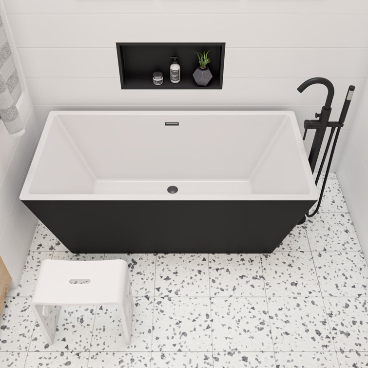 59'' Black and White Freestanding Acrylic Soaking Bathtub