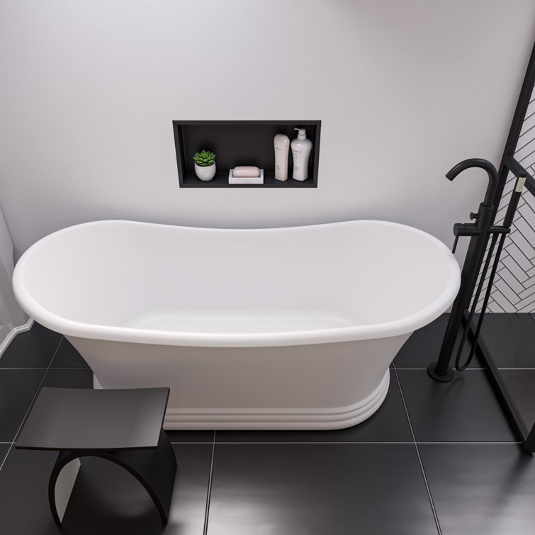 63.4'' White Freestanding Resin Soaking Bathtub