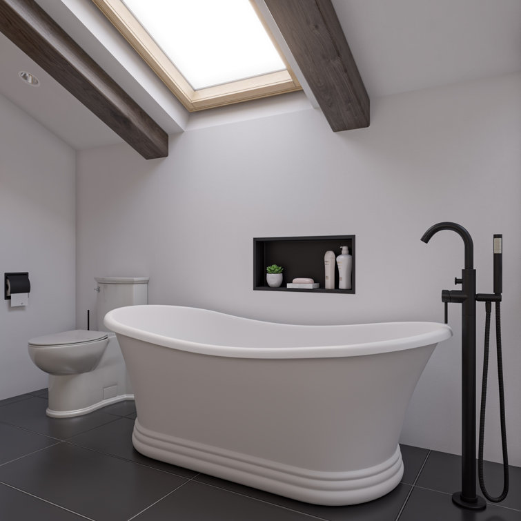 63.4'' White Freestanding Resin Soaking Bathtub