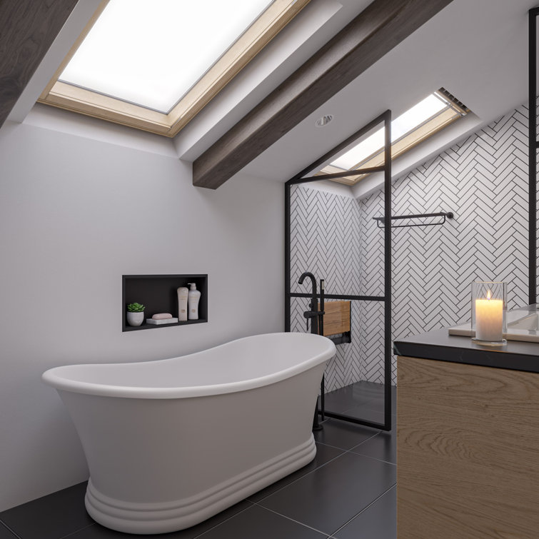 63.4'' White Freestanding Resin Soaking Bathtub