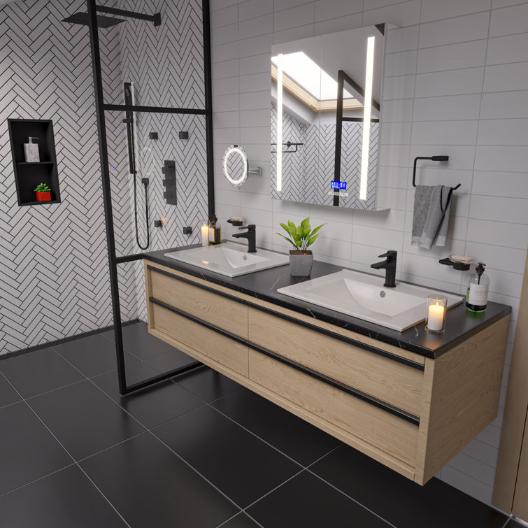 White Ceramic Rectangular Drop-In Bathroom Sink with Overflow