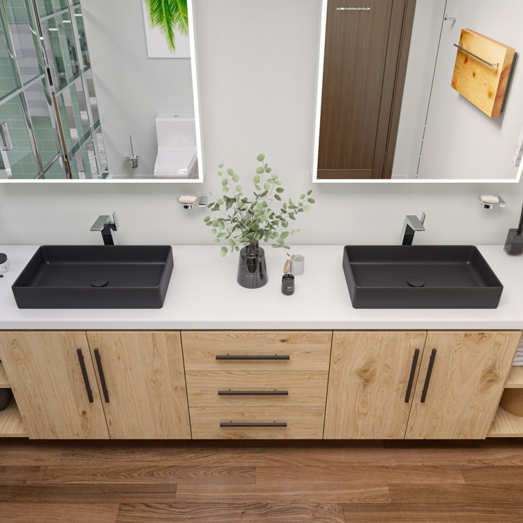 Black Matte 24'' Ceramic Rectangular Vessel Sink