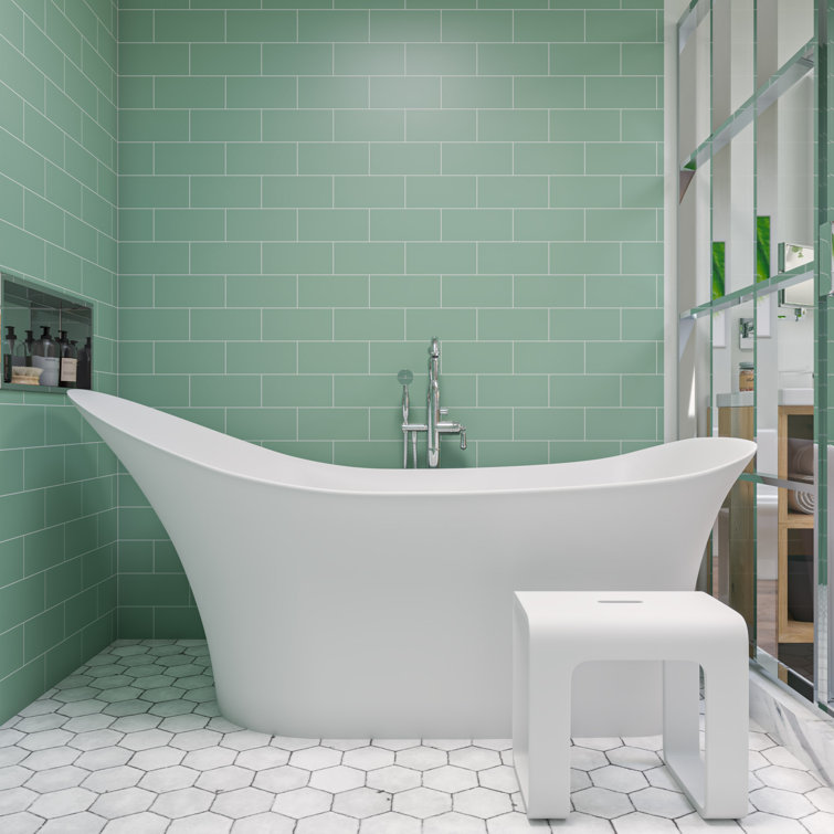 Matte White Solid Surface Resin 16.8" Shower Bench
