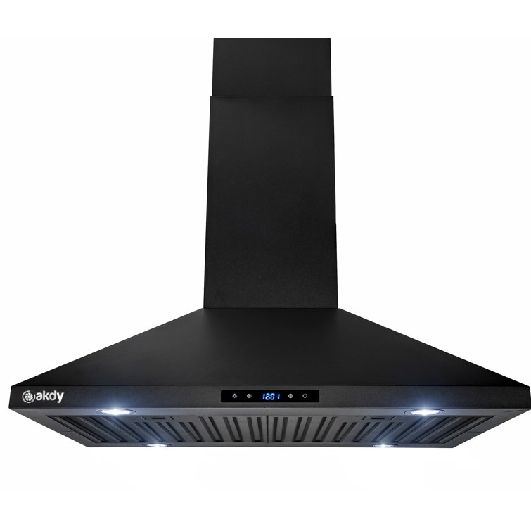 30'' Black Stainless Steel Convertible Island Range Hood with LED Lights