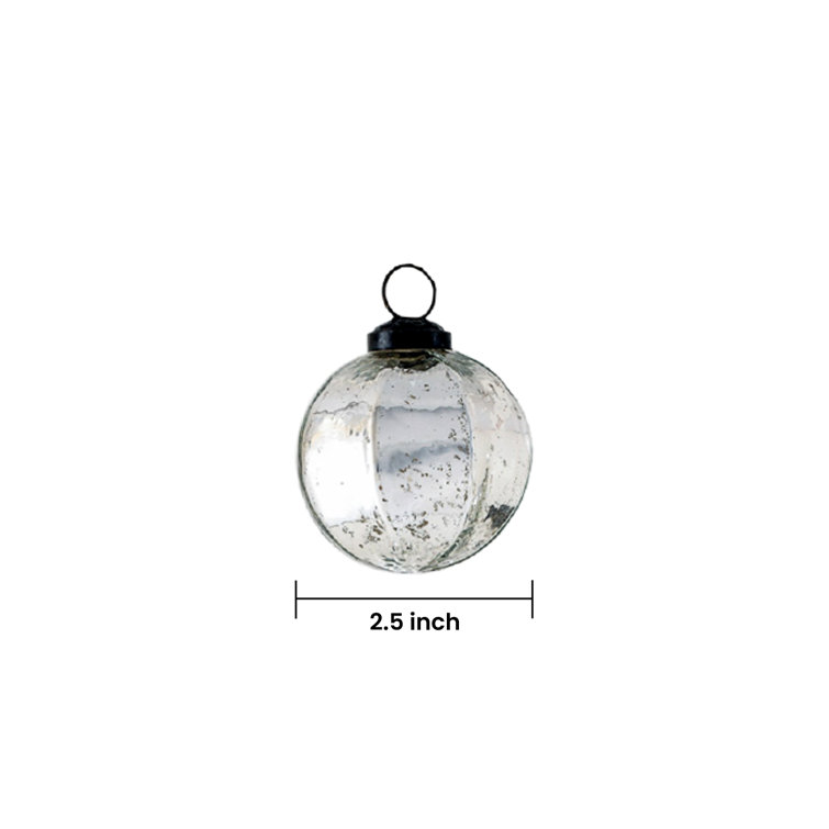 Silver Glass Ball Ornament Set with Unique Patterns