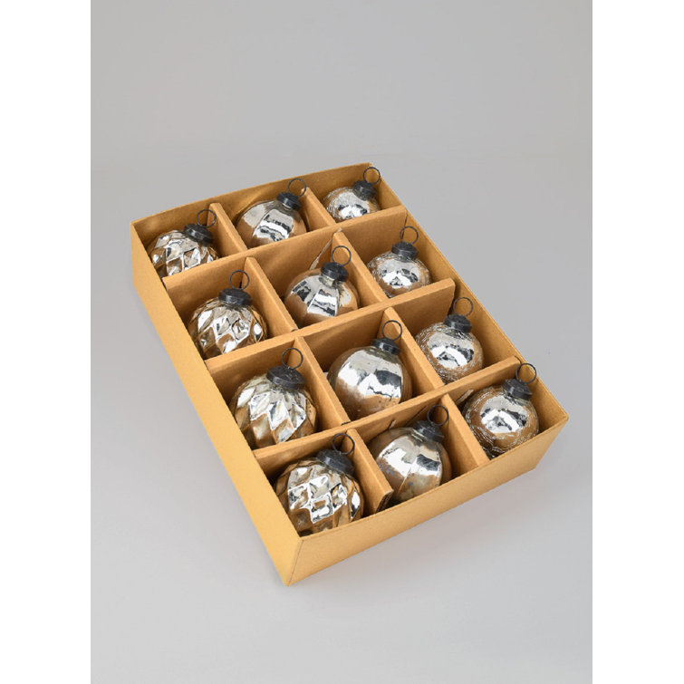 Silver Glass Ball Ornament Set with Unique Patterns
