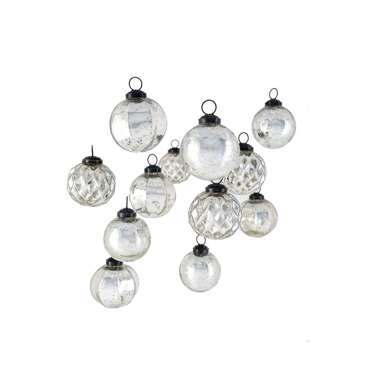 Silver Glass Ball Ornament Set with Unique Patterns