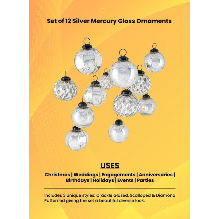 Silver Glass Ball Ornament Set with Unique Patterns