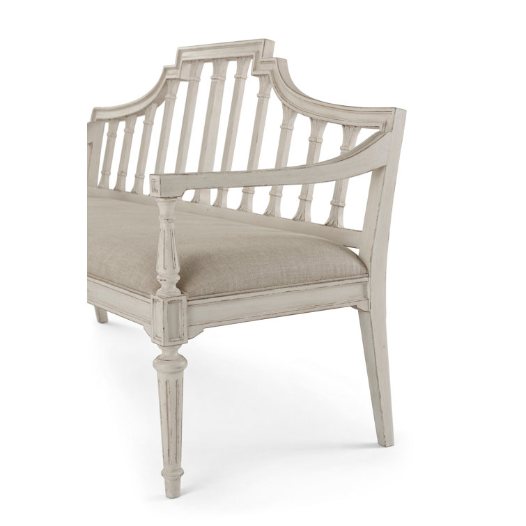 Nora White Linen Blend 58" Upholstered Bench