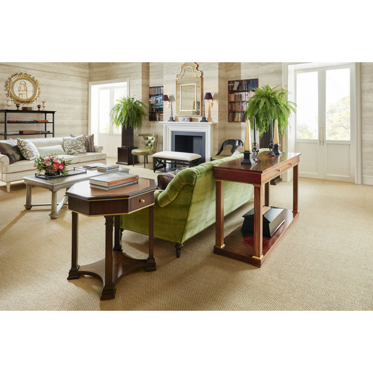 Cambridge Caramel Round Wood End Table with Brass Inlay