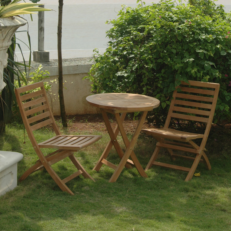 Teak 3-Piece Outdoor Bistro Set with Folding Chairs