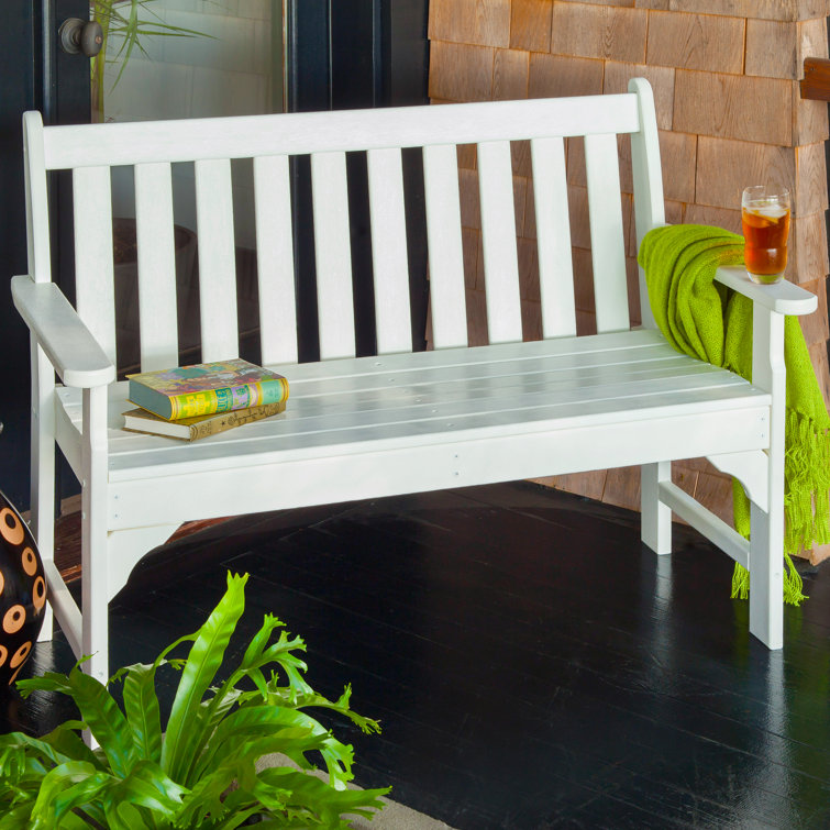 White 48" Weatherproof Slat-Back Outdoor Bench