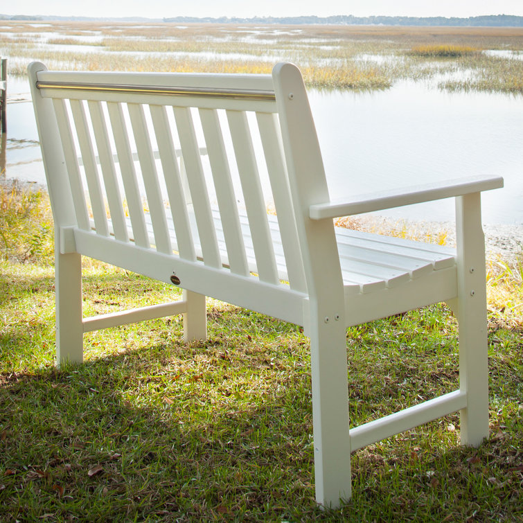 White 48" Weatherproof Slat-Back Outdoor Bench