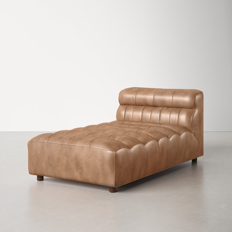 Ramsay Contemporary Tan Leather & Wood Stationary Chaise