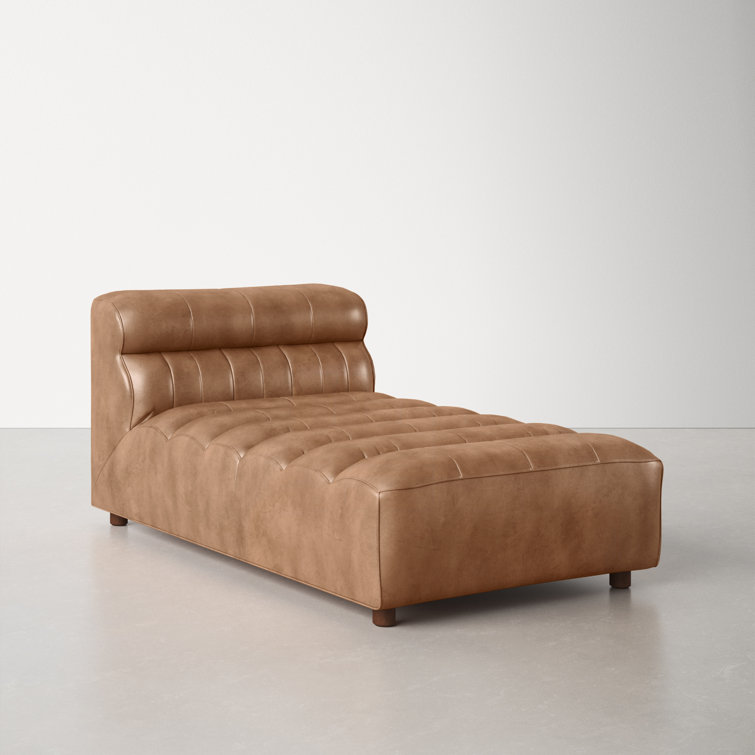 Ramsay Contemporary Tan Leather & Wood Stationary Chaise