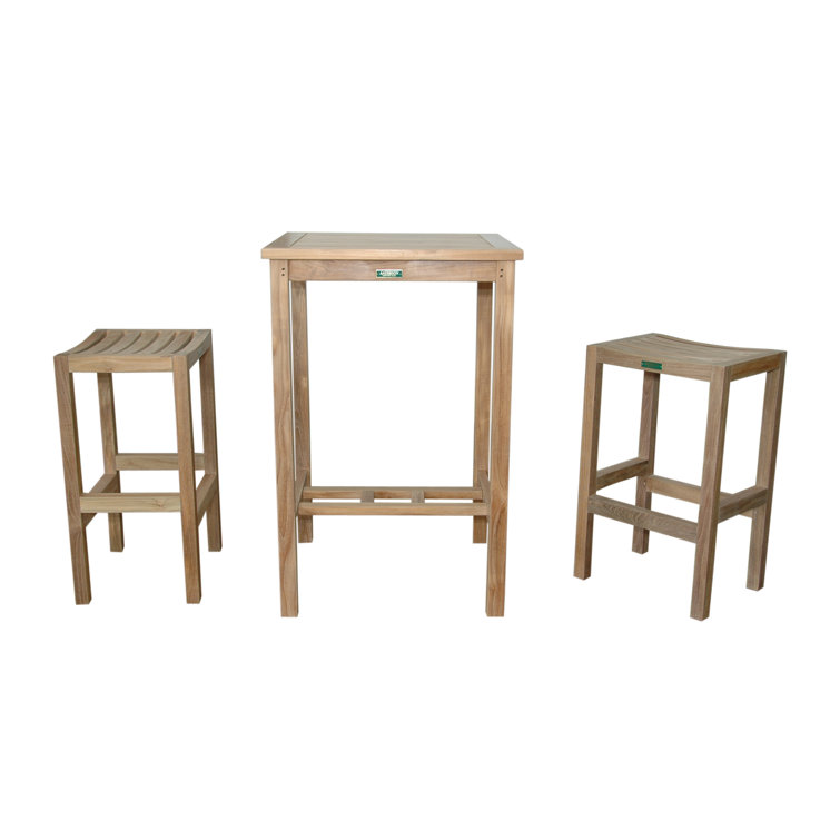 Natural Teak 3-Piece Outdoor Bar Set with Stools
