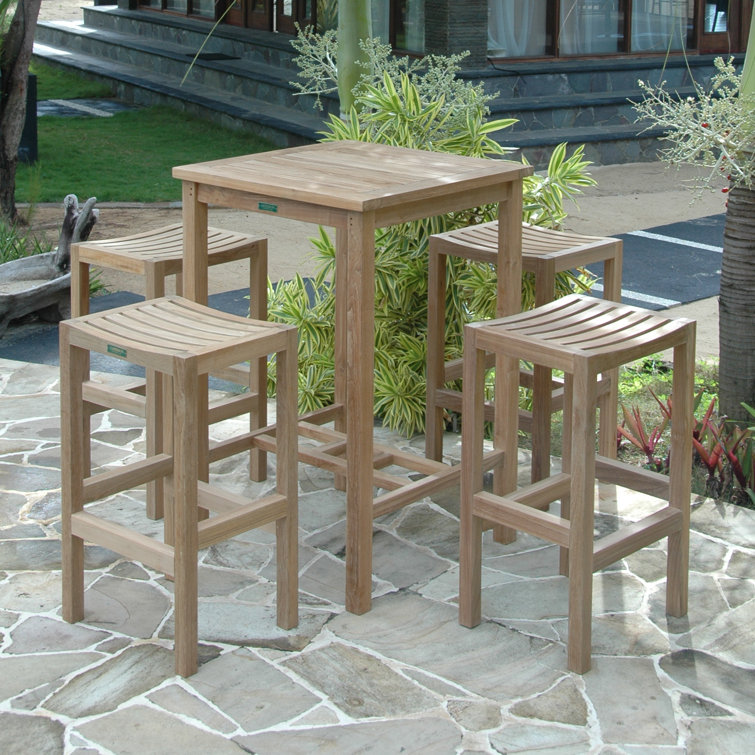 Natural Teak 3-Piece Outdoor Bar Set with Stools