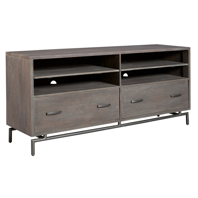Gray Mango Wood Entertainment Console with Iron Legs