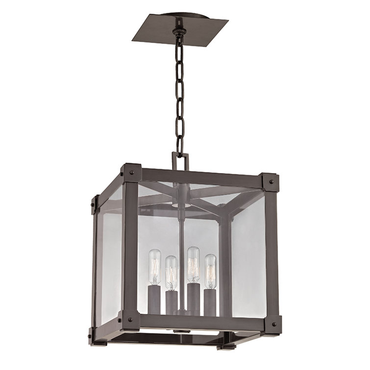 Aged Brass and Clear Glass 4-Light Pendant