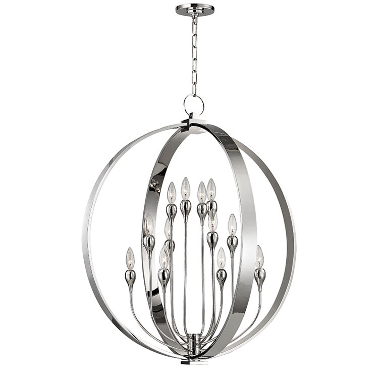 Polished Nickel 12-Light Cage Globe Chandelier
