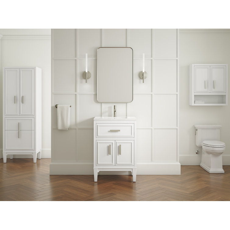 White 24-Inch Freestanding Bathroom Vanity with Quartz Top