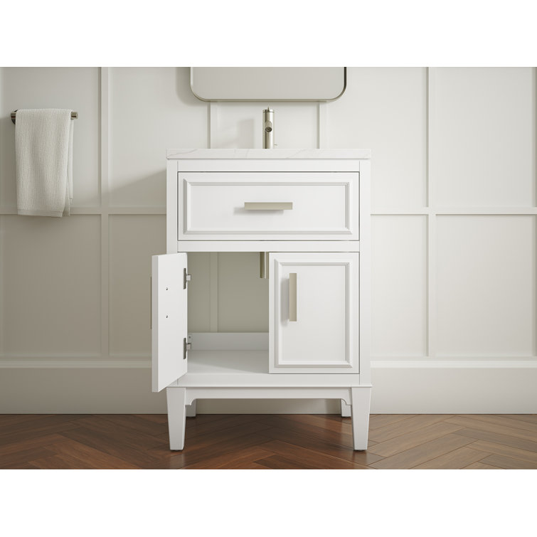 White 24-Inch Freestanding Bathroom Vanity with Quartz Top