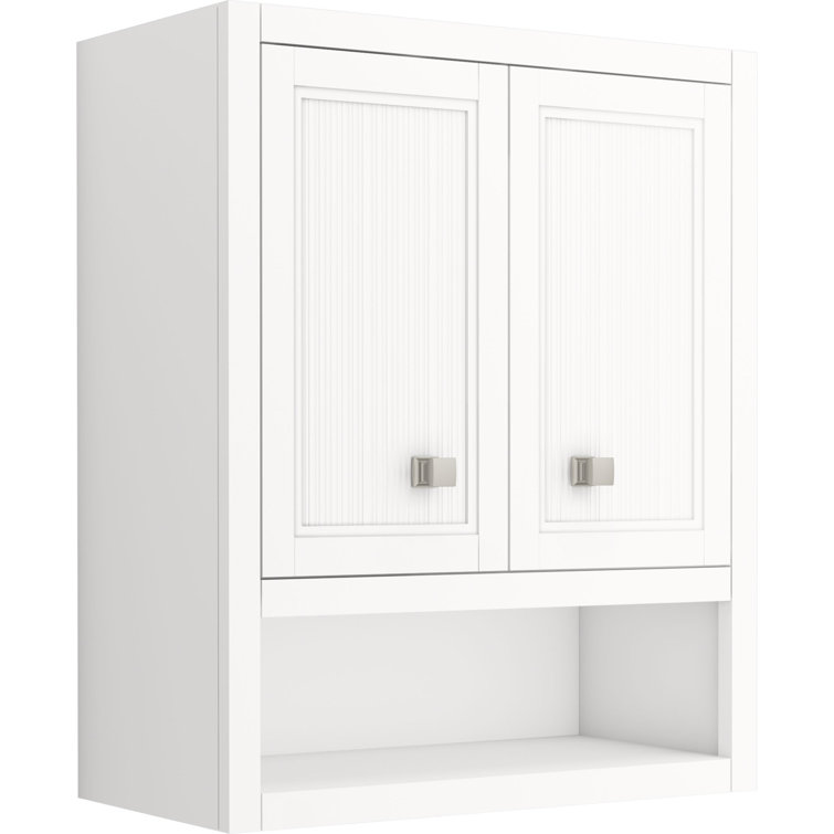Hearthaven 24" White MDF Wall Cabinet with Nickel Hardware