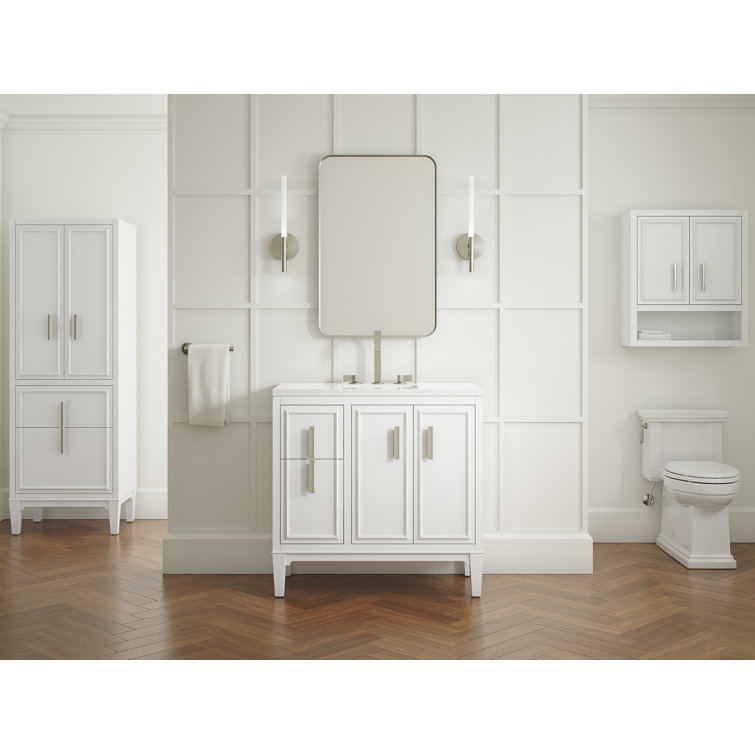 Southerk 36-Inch White Freestanding Bathroom Vanity Set with Quartz Top