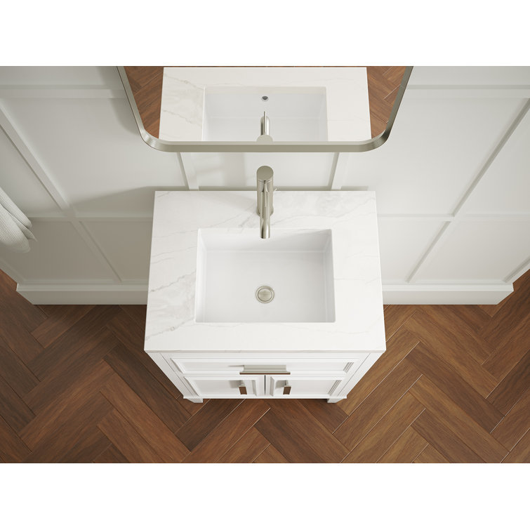 White 24-Inch Freestanding Bathroom Vanity with Quartz Top