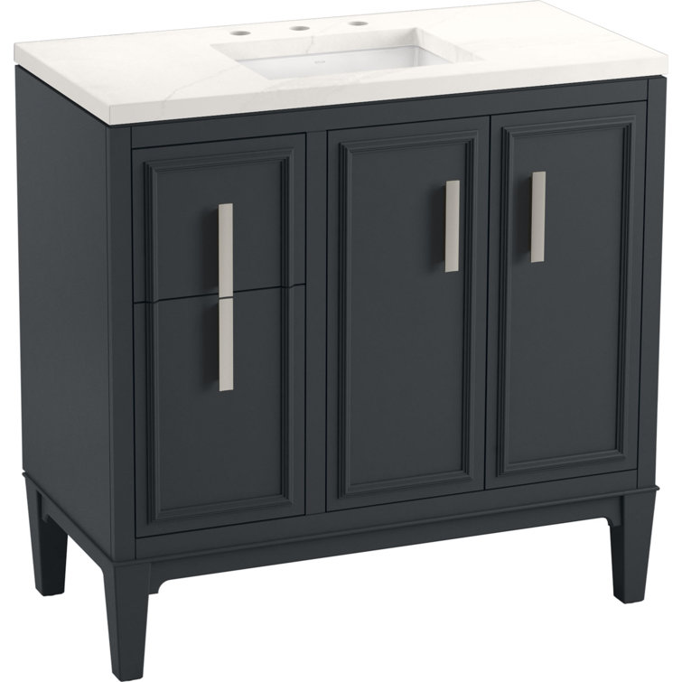 Slate Grey 36-Inch MDF Bathroom Vanity with Quartz Top