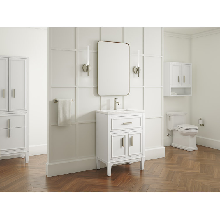 White 24-Inch Freestanding Bathroom Vanity with Quartz Top