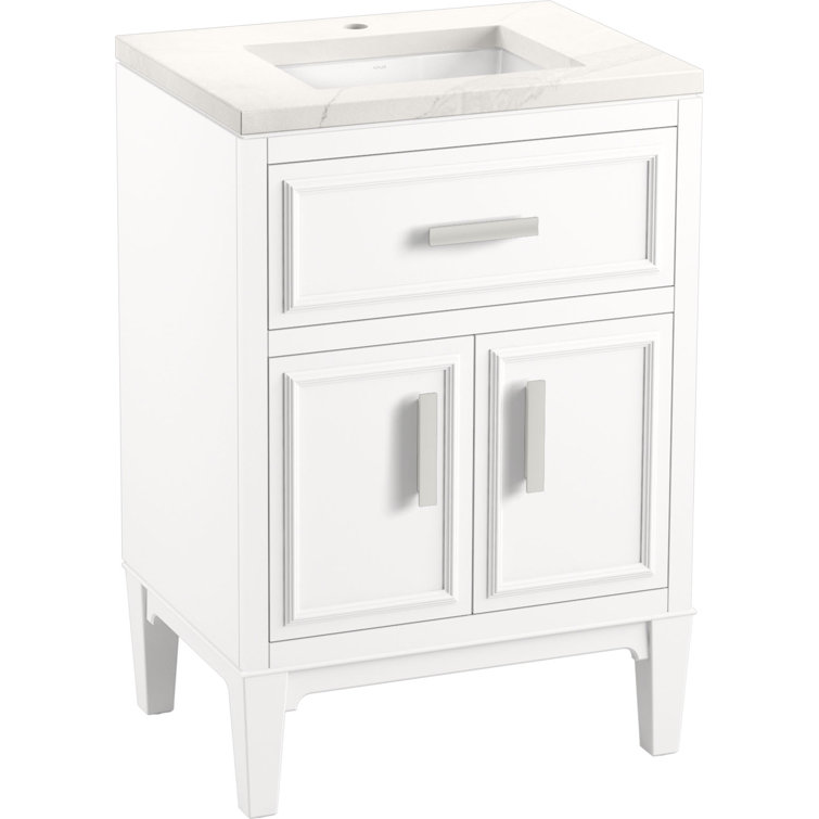 White 24-Inch Freestanding Bathroom Vanity with Quartz Top