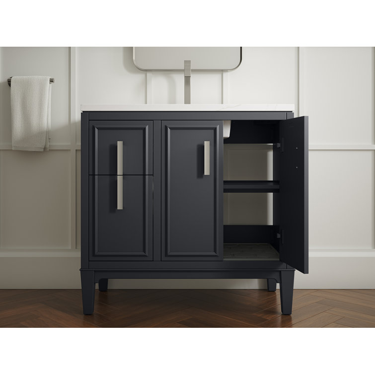Slate Grey 36-Inch MDF Bathroom Vanity with Quartz Top