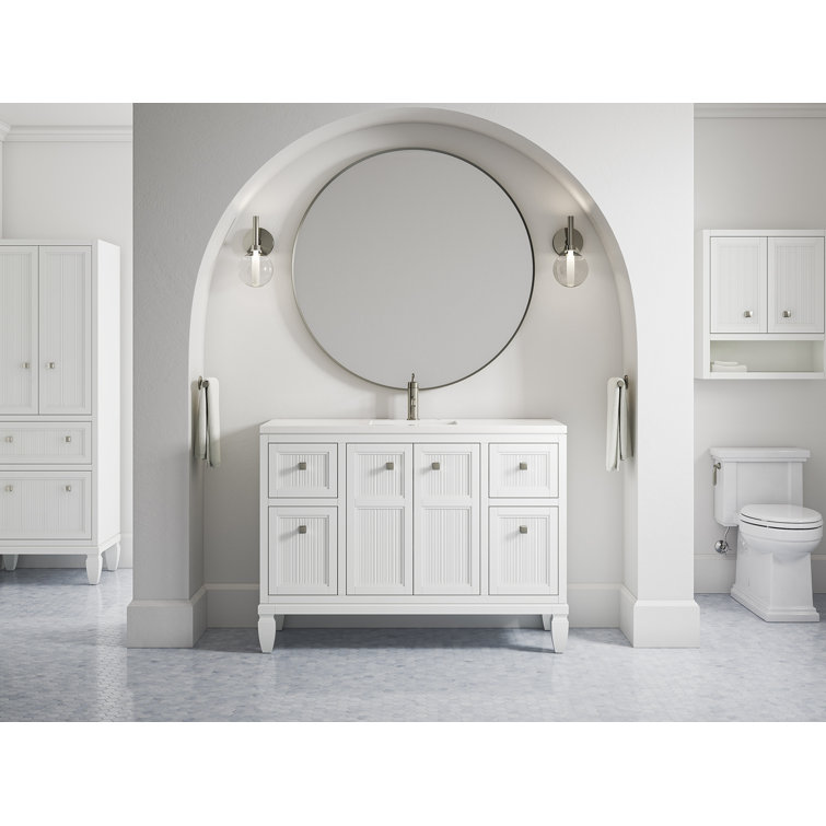 Hearthaven 48-Inch White MDF Bathroom Vanity with Quartz Top