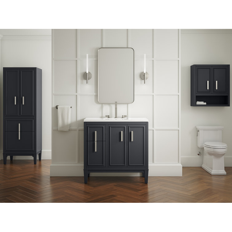 Slate Grey 36-Inch MDF Bathroom Vanity with Quartz Top