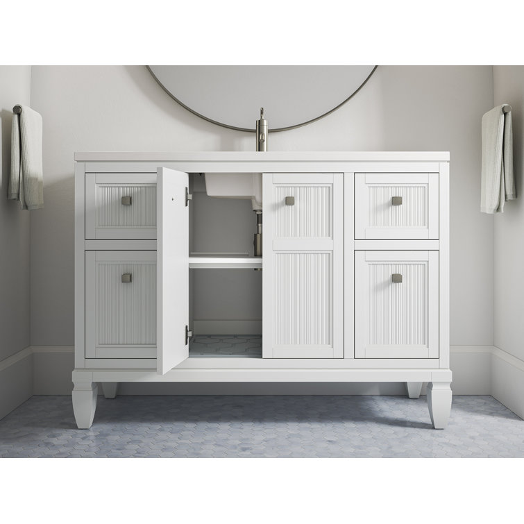 Hearthaven 48-Inch White MDF Bathroom Vanity with Quartz Top